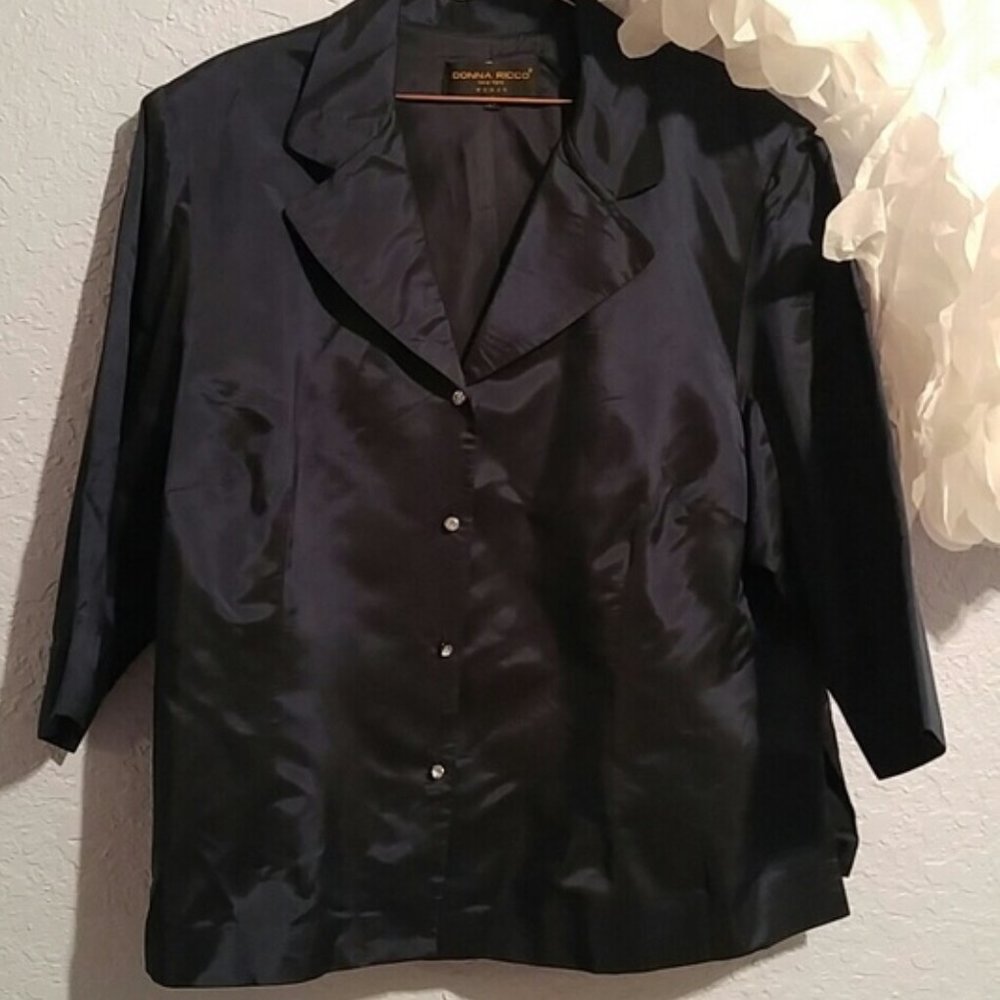 Donna Ricco New York Woman Navy Blue Acetate Rhinestone Buttons SZ 24W